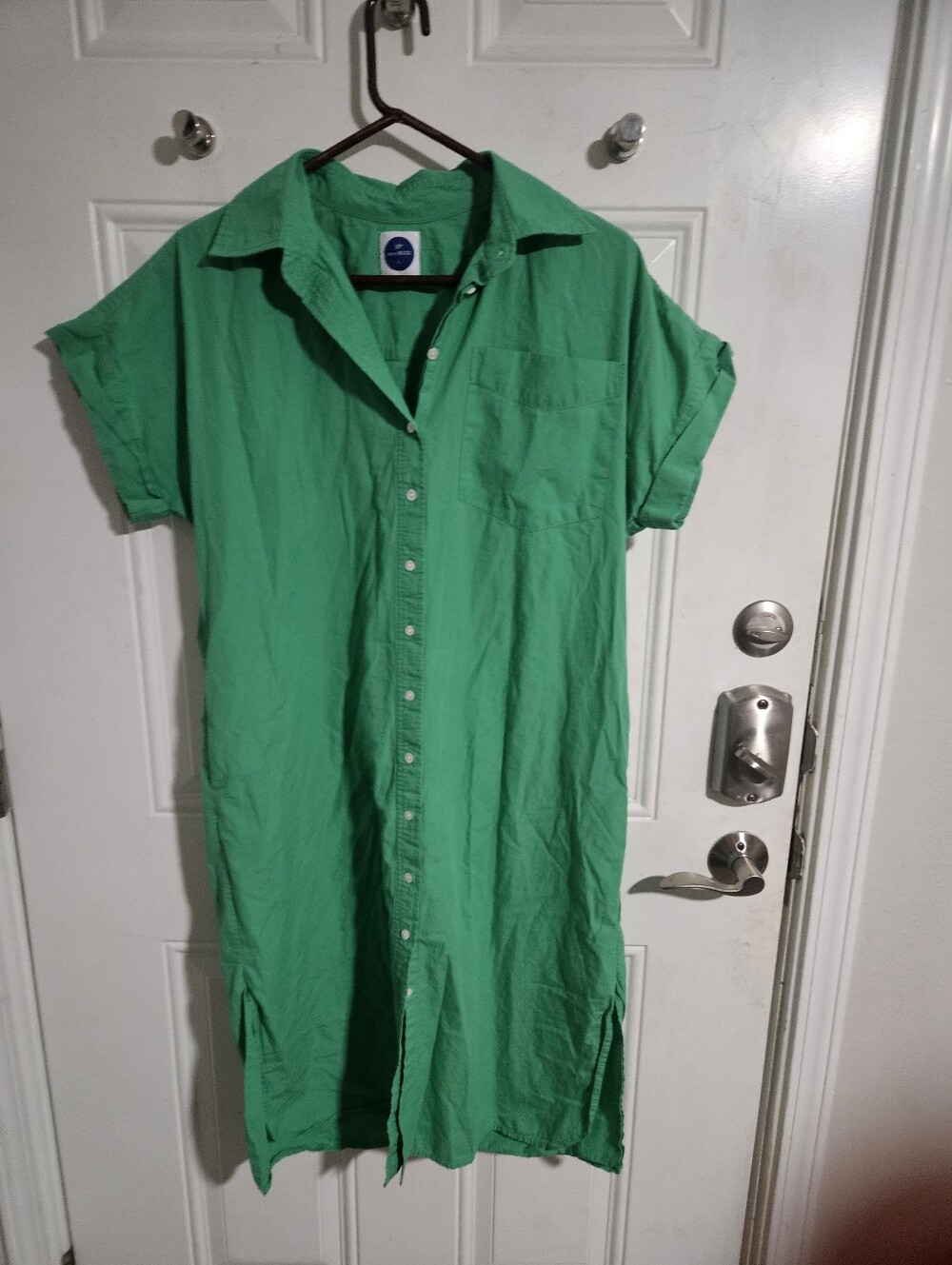 Navybleu Green Button-Front Shirt Dress 100% Cotton Large Minmialist